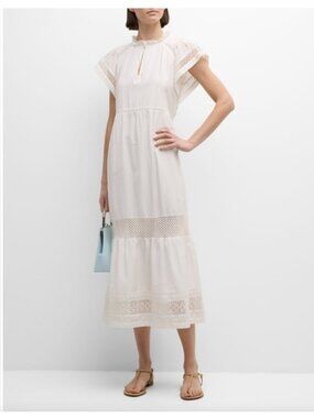 Marie Oliver Day Midi Dress White Cotton Silk Blend SMALL